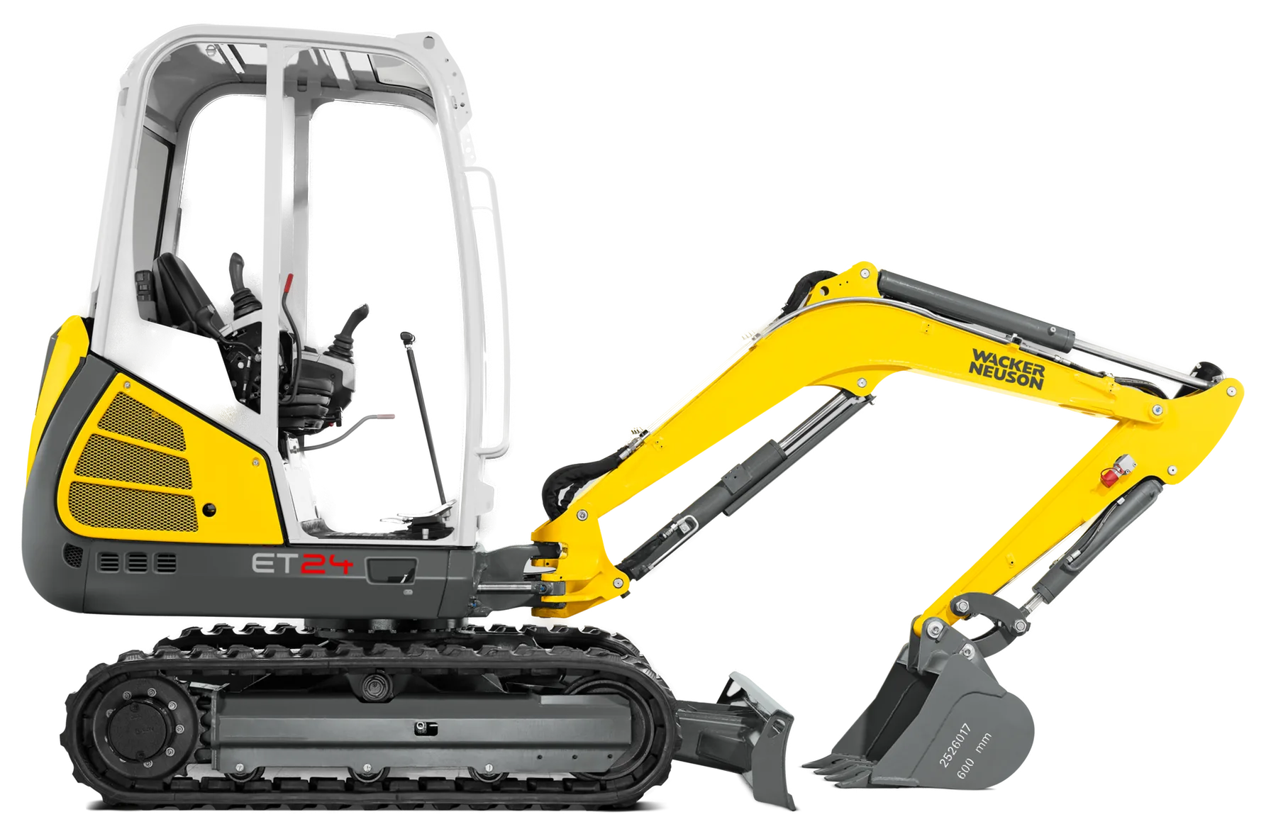 Wacker Neuson Minibagger ET24, Seitenansicht mit Planierschild und Tieflöffel